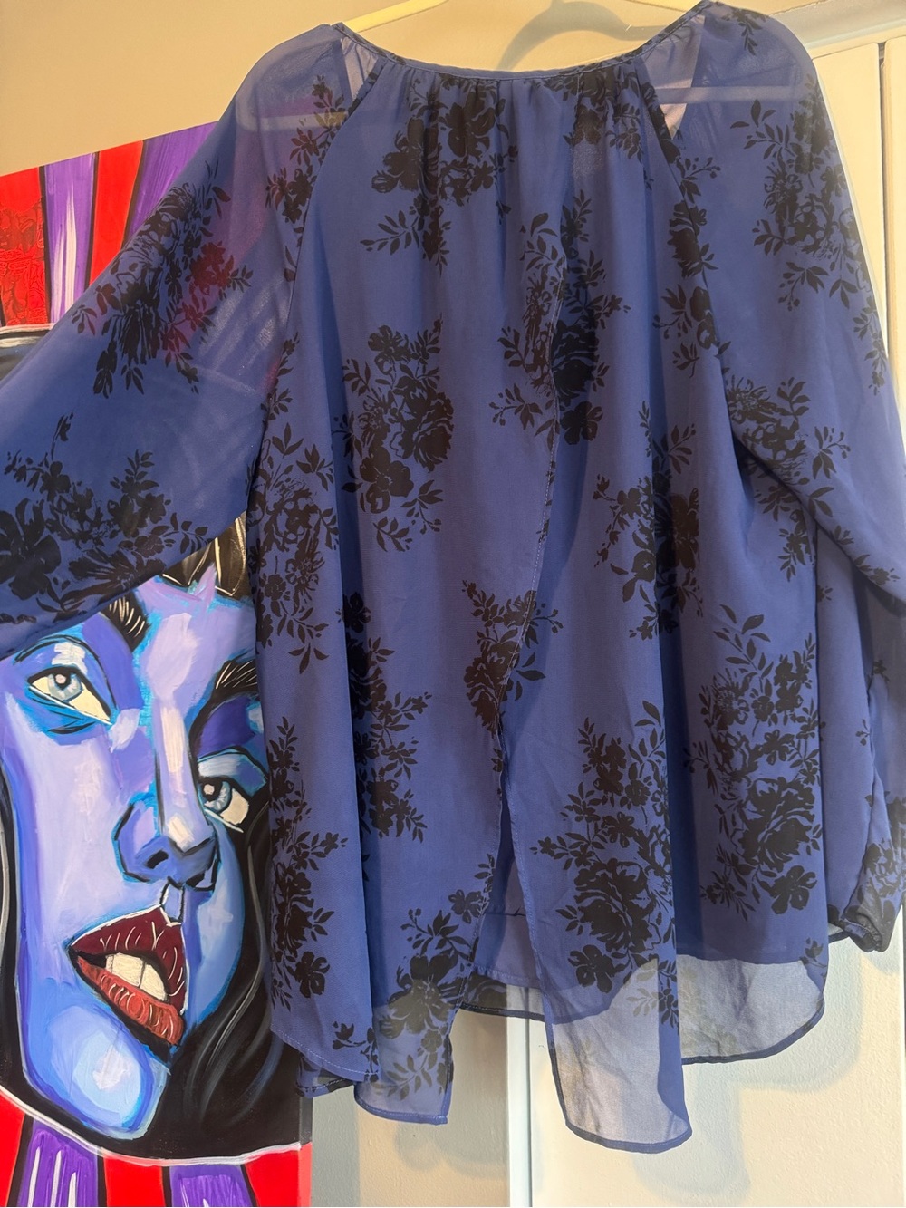 Torrid Blue Floral Georgette Split Back Overlay Blouse - Size 2 / 2X - Picture 9 of 14